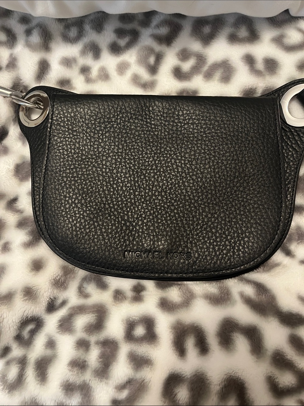 Michael Kors Black Pebbled Leather Crossbody Belt Bag with Silver Hardware